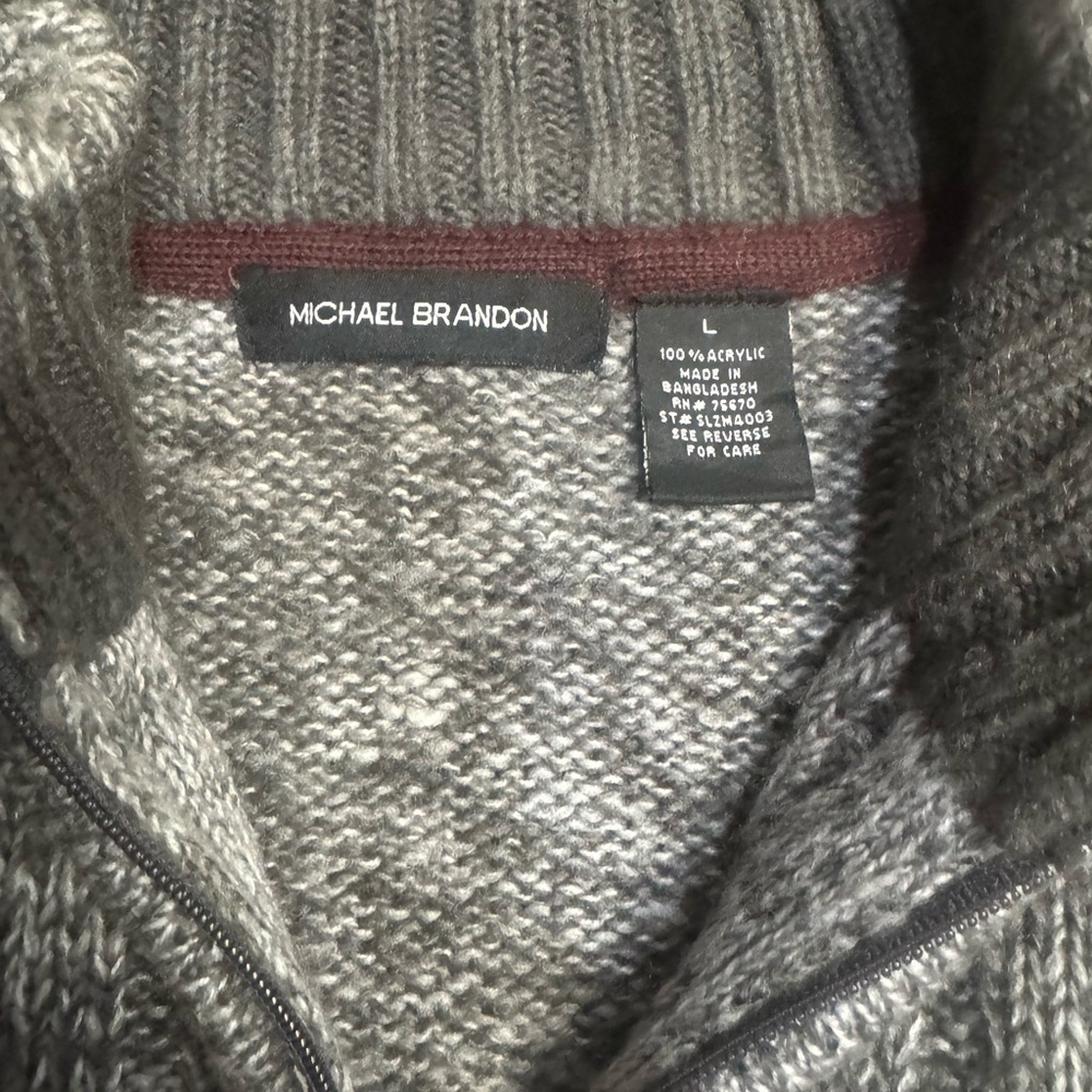 Michael Brandon Gray Ribbed Zip-Up Sweater - Picture 2 of 5